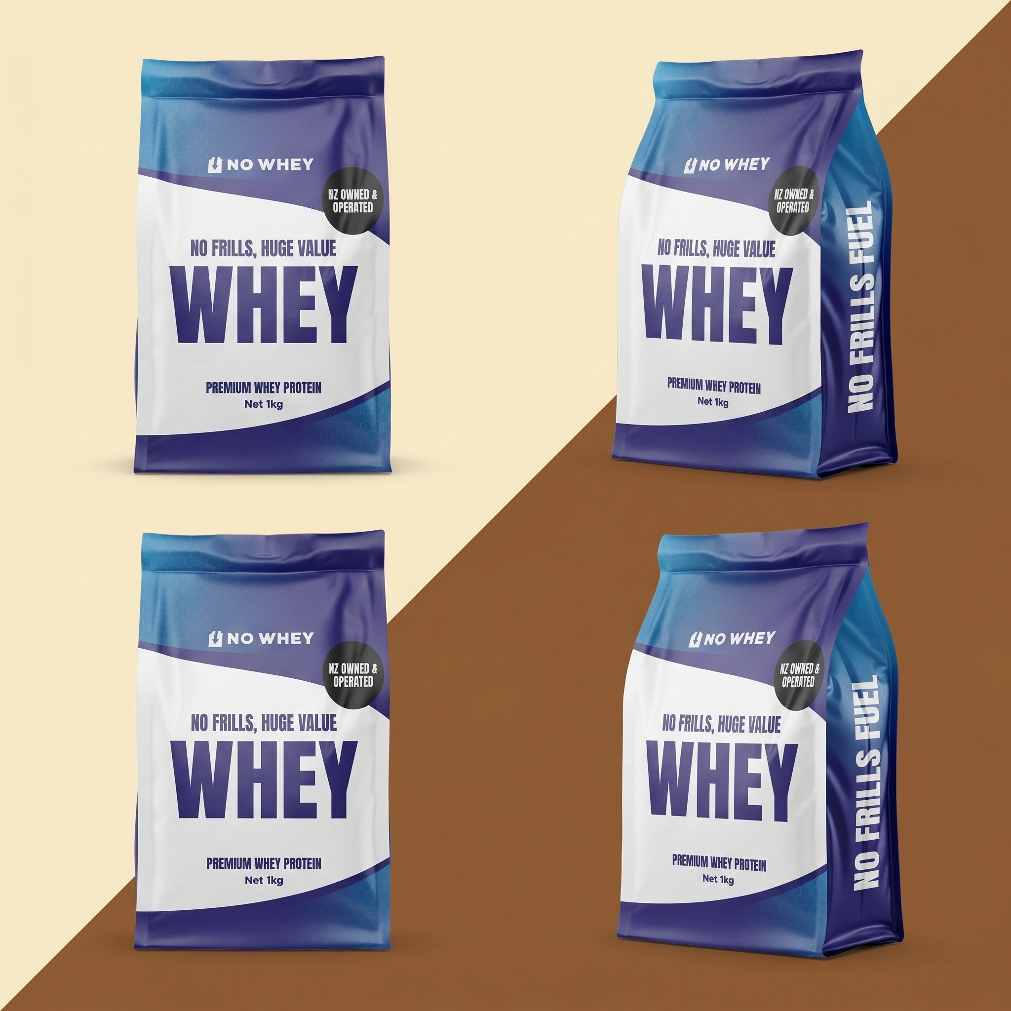 NoWhey Whey Power Pack - 4 packets in 2x2 grid